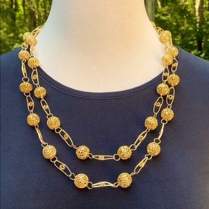 Vintage Gold Filigree Link Long Strand Necklace